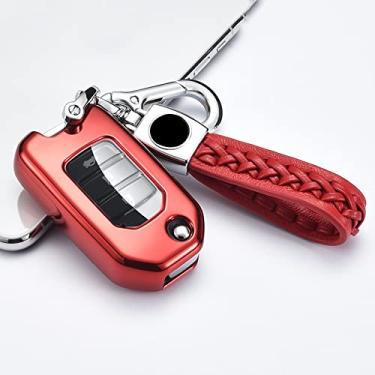 Imagem de WSWJDW Remoto Car Key Case Cover Chaveiro Ring Key Bag, apto para Honda Civic CR-V HR-V Accord Jade Crider Odyssey 2015-2018, chaveiro vermelho