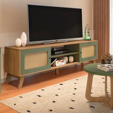 Imagem de Rack Para Tv Até 75 Polegadas Charlotte 2 Portas Carvalho/menta - Artely Móveis