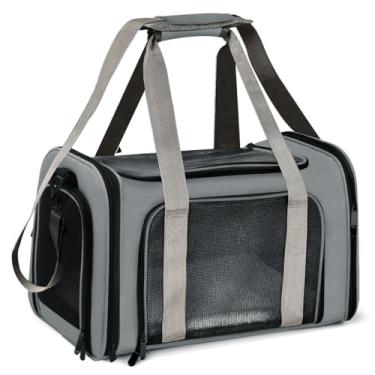 Imagem de Bolsa Transporte Pet Ventilação em 4 lados 42 * 26 * 27 cm Não Se Deforma Facilmente Bolsa Transporte Pet Avião com Zíper liso Portátil + Bolsa de Mão Python Fly Cinza