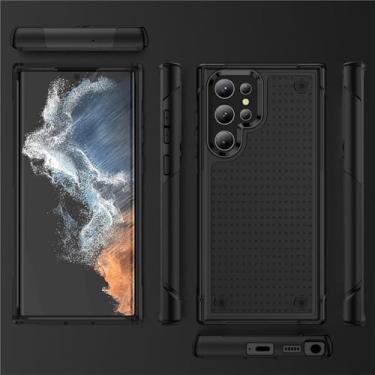 Imagem de FIRSTPELLA Capa para Samsung A23 4G, capa traseira de plástico rígido de camada dupla híbrida + armadura de borracha de silicone macia à prova de choque fina capa de telefone, preta