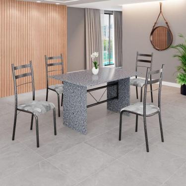 Imagem de Conjunto Sala de Jantar Mesa Retangular 120x75cm Tampo Granito Ocre 4 Cadeiras Marselha Paraopeba / Mart Prata