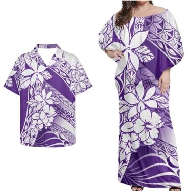 Imagem de Mornpassion Vestido polinésio feminino Puletasi Samoan manga morcego vestido havaiano camisa havaiana para casais plus size 2XS-7GG, Polinésio 06, GG