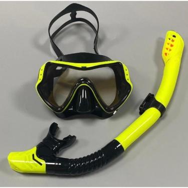 Imagem de Kit Máscara Óculos Snorkel Natação Mergulho Vidro temperado Antiembaçante - Amarelo-Unissex