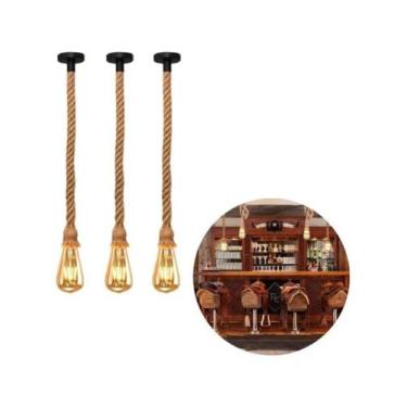 Imagem de Kit 3 Pendente Corda Sisal Rústico Cabo 1,00 Metro ( Acompanha 3 Lâmpa