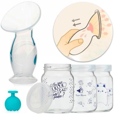 Imagem de Kit Coletor de Leite Materno Nuby + 3 Potes de Vidro para Armazenar Le