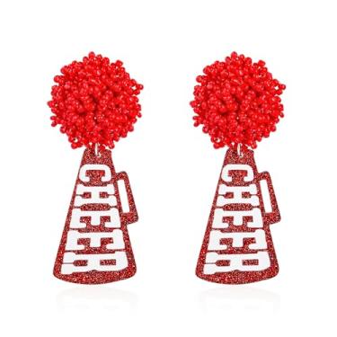 Imagem de Brincos de megafone cheer glitter cheer game day brincos futebol rugby bola esportes torcida time esportes fãs favores, Acrílico, Sem pedra preciosa