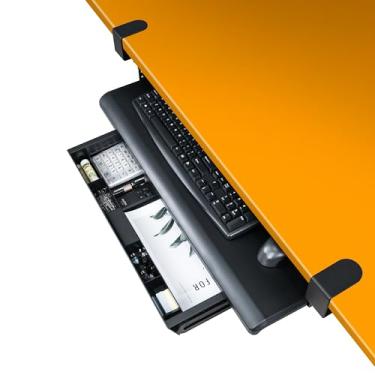 Imagem de EHO Bandeja de teclado com gaveta – Extensor de fixação embaixo da mesa com organizador de armazenamento, tamanho grande 70 x 31 cm, altura ajustável para escritório em casa