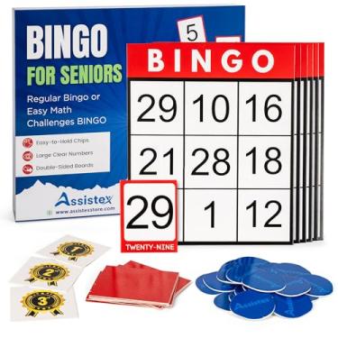 Imagem de Assistex Large Text Bingo Games for Seniors – 11 Double Sided Board Games for Dementia Patients – Easy to Hold Alzheimers Games – Elder Games Activity Board