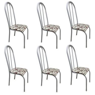 Imagem de Kit 6 Cadeira Sala Jantar Aço Tubolar Cozinha Corino Junco Cor Do Assento:bege-floral