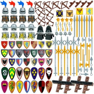 Imagem de Pamvava Medieval Knights Weapons Armor Pack, People Helmet Swords Shield Bow Arrow Building Blocks Accesoories Kits, Soldier Castle Equipment Bricks Sets