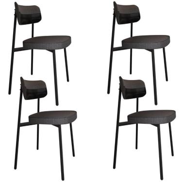 Imagem de Kit 04 Cadeiras Estofada Para Sala De Jantar Astrid Preto C01 Linho Preto Courino Preto - Lyam Decor