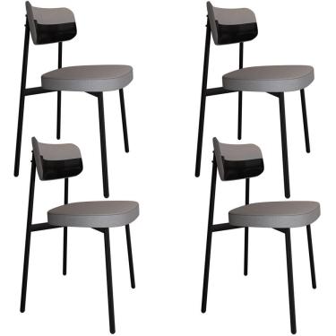 Imagem de Kit 04 Cadeiras Estofada Para Sala De Jantar Astrid Preto C01 Linho Cinza Courino Preto - Lyam Decor