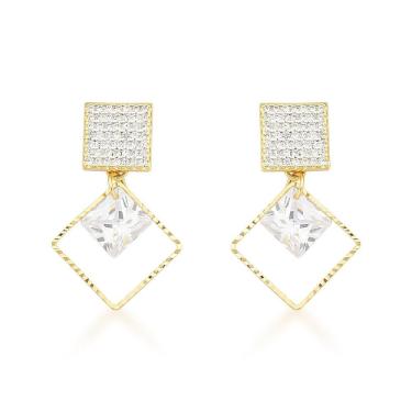 Imagem de Brinco Sofisticado Zirconia Quadrada Banhada A Ouro 18k