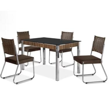 Imagem de Mesa De Jantar Aço Nobre Claudia C- Tampo Kanon E 4 Cadeiras Preto-nogal-chocolate-marrom