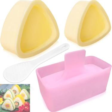 Imagem de Pacote com 3 moldes onigiri, máquina de molde de bola de arroz triangular, prensa Musubi, kit de fabricação de sushi japonês para almoço infantil Bento, casa DIY