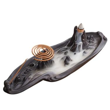 Imagem de Queimador de Incenso Queimador de incenso invertido, ornamentos de cerâmica criativos para ambientes internos, 3 em 1, suporte para incenso de fio, disco, aromaterapia Suportes