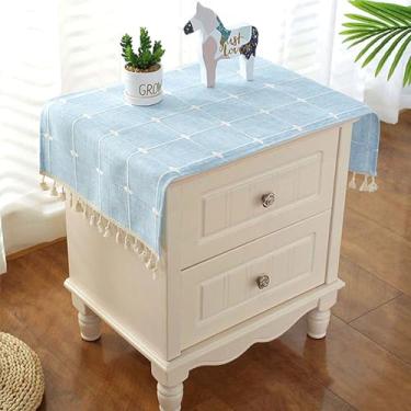 Imagem de SIELUNO Capa para mesa de cabeceira, toalha de mesa retangular de cabeceira com bolsos e borla, toalha de mesa pequena de algodão e linho à prova d'água pequena para TV, armário, lavadora, secadora
