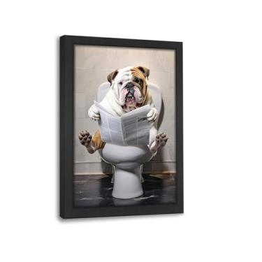 Imagem de Buldogue decoração de parede de banheiro imagens engraçadas buldogue impressão arte de parede buldogue sinais sanitários pintura arte cão decoração banheiro buldogue presentes emoldurados 20 x 25 cm