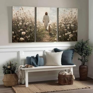 Imagem de Kit 3 Quadros Decorativos Canvas, Jesus, 50x70cm, Arte Para Quarto, Sala, Corredor