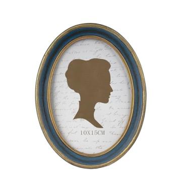 Imagem de AELS Moldura vintage de 10 x 15 cm, molduras antigas elegantes com frente de vidro, exibição de fotos, pendurar na parede de mesa, ideias de presente, oval azul com acabamento dourado