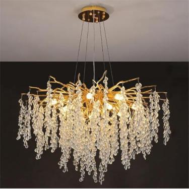 Imagem de Lustres De Galhos De Árvore De Cristal Modernos Lustre De Luxo Dourado Pingente De Chuva Luz De Franja Para Sala De Jantar Quarto Sala De Estar Entrada, Retangular, A, Round D60cm