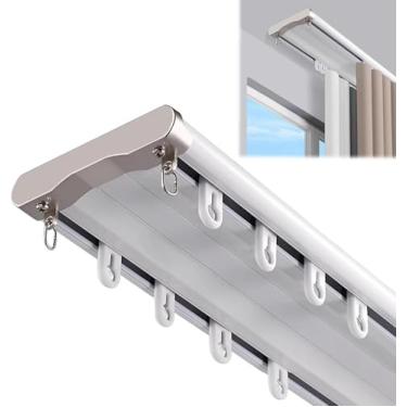 Imagem de Trilho De Cortina Montagem No Teto Trilho De Cortina Dupla, Varão De Cortina De Metal Resistente Com Conexões, Cortinas De Janela De Janela De Abertura Cortáveis Topo De Varanda, Silencioso