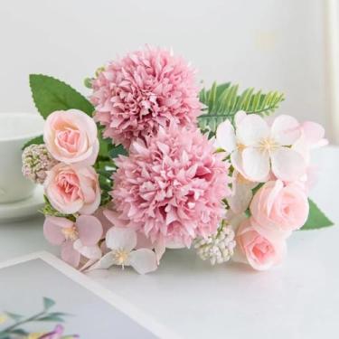 Imagem de Flores artificiais, rosas, crisântemos, buquê de casamento de seda, vaso para casa, guirlanda de festival, festa de jardim, decoração de presente faça você mesmo (4 peças/8)