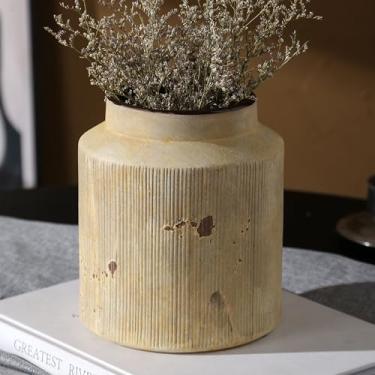 Imagem de Vaso de fazenda para decoração de casa, vaso de flores de terracota rústico vintage adequado para decoração de casa, sala de estar, prateleira, mesa de jantar. 17 cm (amarelo terra) ZSHLXM