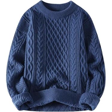 Imagem de Camisola Masculina De Inverno Vintage O Nec Pulôveres De Malha De Cor Sólida Homens Camisolas De Tricô, Black, 3XL