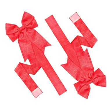 Imagem de Meseey Pacote com 4 laços de serapilheira vermelhos rústicos feitos à mão, decoração de Natal para armários e portas de cozinha, cabides de porta de férias de linho ecológicos, detalhes de parede de