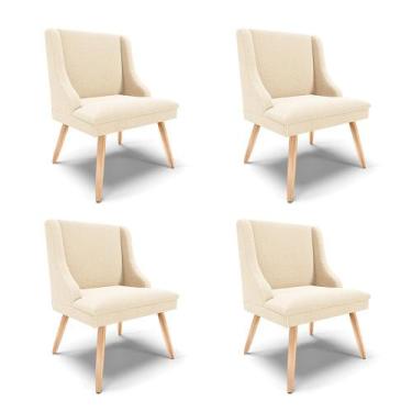Imagem de Cadeira Sala de Jantar Pé Palito Natural Kit 4 Liz Bouclê Bege D03 - D