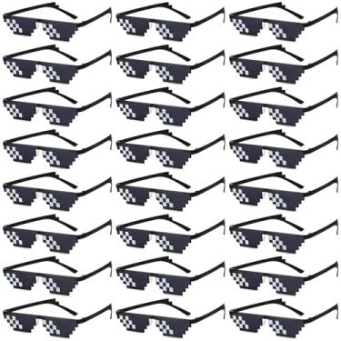 Imagem de Pibupibu Pacote com 24 óculos Black Thug Life Party Bulk, 8 Bit Pixelated Mosaic Gamer MLG Photo Props Óculos para adultos e adolescentes