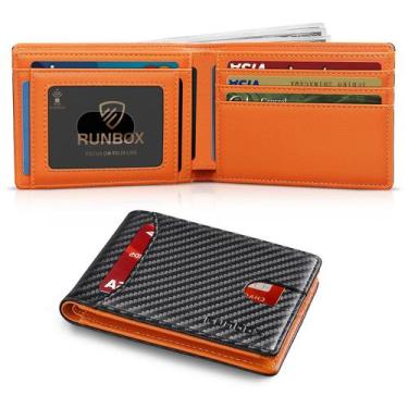 Imagem de Carteira RUNBOX Bifold Slim com bloqueio de RFID em couro preto carbon