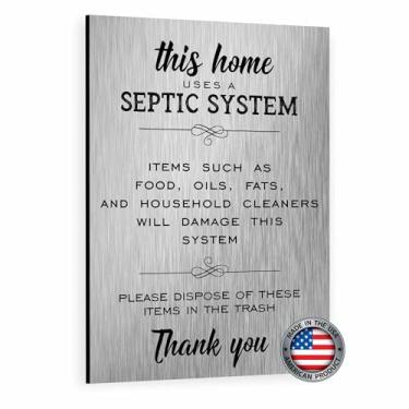 Imagem de Placa de alumínio escovado "aviso do sistema séptico" - Placa pequena durável para hotéis e aluguel de férias (alumínio escovado, 12,7 cm x 17,8 cm)