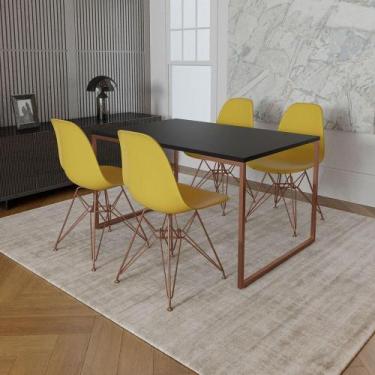 Imagem de Mesa Industrial Base Ferro Cobre Tampo 137X90 Preto 4 Cadeiras Ferro C