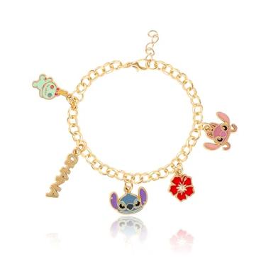 Imagem de Disney Pulseira feminina Stitch Charm 17,8 cm + 2,5 cm, pulseira de joias modernas com berloques de costura licença oficial, 8, Moderno, Sem Pedra Preciosa