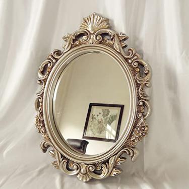 Imagem de Espelho de parede decorativo grande, espelho oval para banheiro, espelhos decorativos vintage esculpidos a céu aberto para cômoda de quarto e sala de estar, moldura de poliuretano