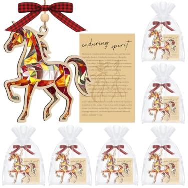 Imagem de Thyle 6 conjuntos de enfeites de Natal para cavalos com cartões de história e bolsas, presentes de cavalo para mulheres, presentes equestres para meninas que amam cavalos espirituais, enfeite de Natal