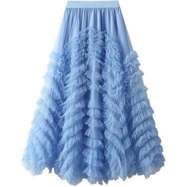 Imagem de Saia De Malha Irregular Feminina Plissado Saia Em Camadas Poliéster Saias Longas Macias E Confortáveis Saias De Cintura Adulta, Black, 95cm