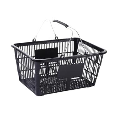 Imagem de ＫＬＫＣＭＳ Cesta de compras Organizador de supermercado Multifuncional com alça Cesta de armazenamento para cosméticos Vegetais Brinquedos Despensa Cozinha, Preto