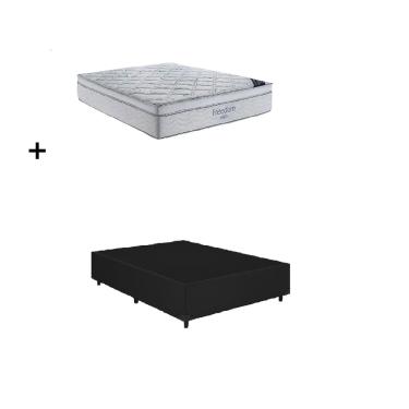 Imagem de Cama Base Box Casal Preto Colchão Freedom Molas Ensacadas 138x188 - Ortobom