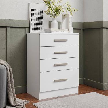 Imagem de Comoda Gaveteiro 4 Gavetas para Quarto com Corredicas Telescopicas Puxadores Modernos Design Compacto