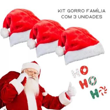 Imagem de Kit 3 Gorro Touca Papai Mamãe Noel Adulto Veludo Brilhante - wincy