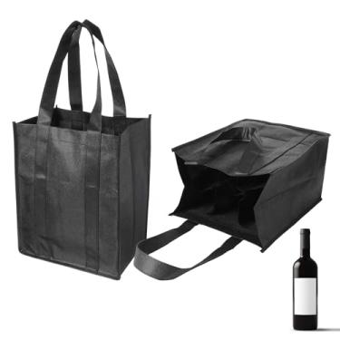Imagem de Classicseali 2 unidades de sacola de vinho, 6 garrafas, bolsa de garrafa portátil, sacos de vinho reutilizáveis não tecidos para viagens, acampamento, piquenique, preto
