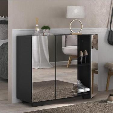 Imagem de Sapateira Com Espelho 3 Portas Nina Mp6023 Preta - MULTIMOVEIS