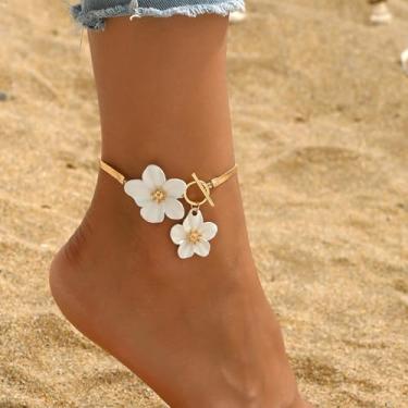 Imagem de Tornozeleira de flor para mulheres 2025 Boho floral delicada pulseira feminina verão praia pé joias (), 9.4IN, Liga metálica, Sem Pedra Preciosa