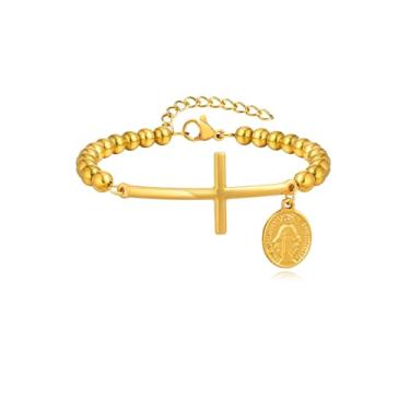Imagem de KummerSaprk Pulseira de Jesus para mulheres, joias de fé cristã, pulseira cruzada, ajustável, religiosa, presente para ela, joia inspiradora, Large, Sem Pedra Preciosa