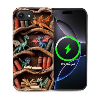 Imagem de heindiy Capa para iPhone 16e, compatível com MagSafe, capa brilhante, proteção total, à prova de choque, anti-arranhões, capa de TPU, capas para homem, mulher, estante de dragão fantasia