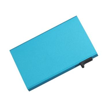 Imagem de Carteira masculina fina de alumínio com bloqueio de RFID, porta-cartão de crédito pop-up automático, organizador de dinheiro compacto e minimalista, Azul, Tendência