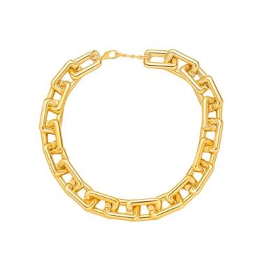 Imagem de rgwtgkyh Colar de ouro grosso para mulheres, moderno, grande, grosso, leve, acrílico, cubano, gargantilha, joia moderna, presente, Large, Latão, Sem Pedra Preciosa